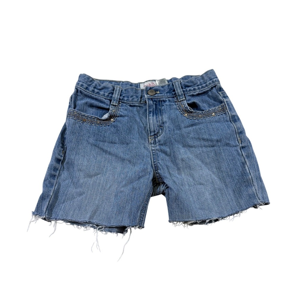 OshKosh Denim Shorts 10 Blue Embroidered Sequin Raw Hem Y2K Boho Summer